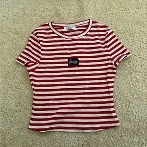Striped Red and White Tee with Logo